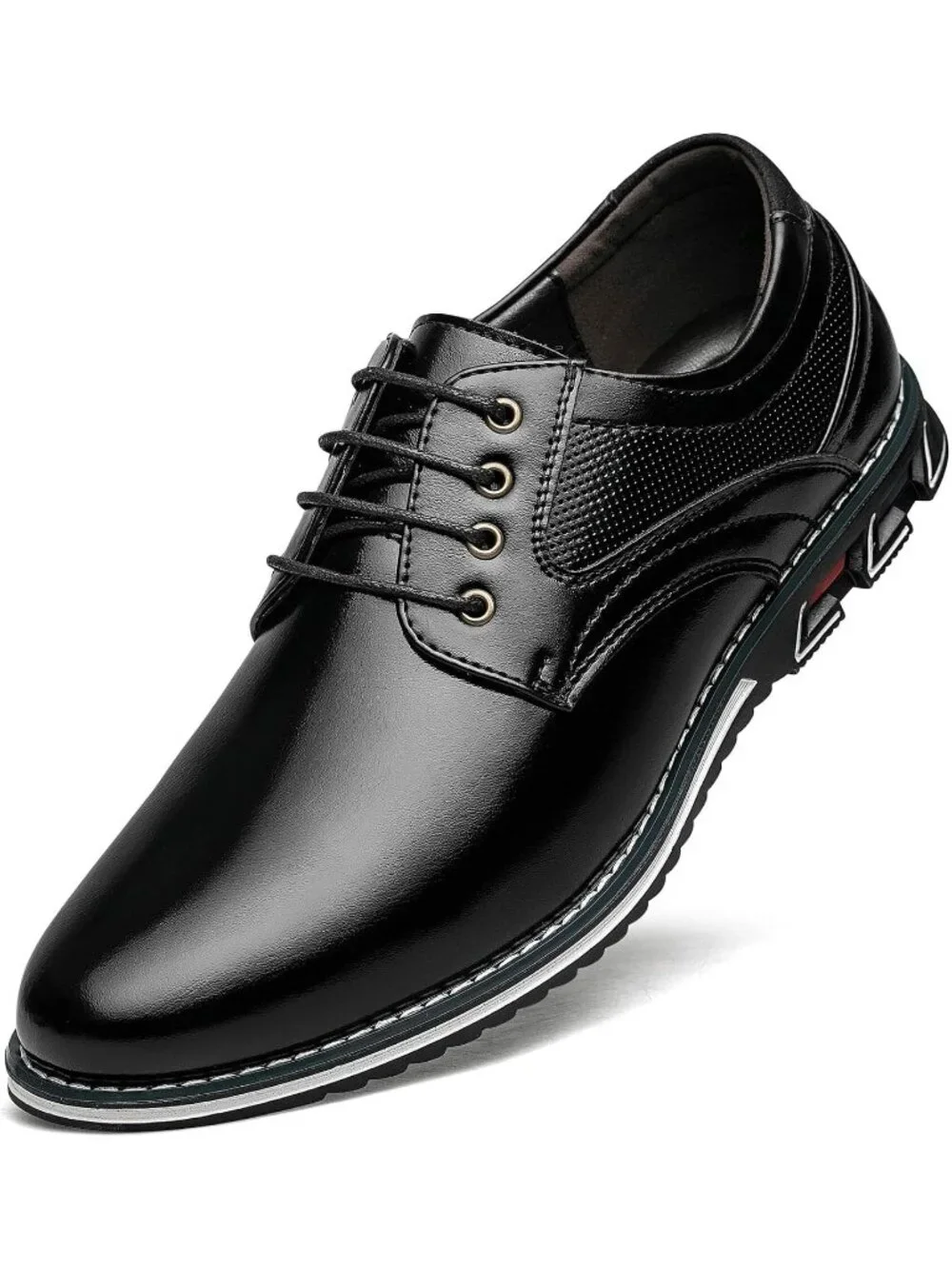 Men's Black Superior Flexural Leather Casual Business Oxford Derby Dress Shoes